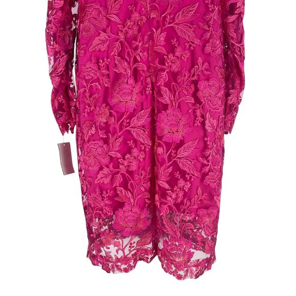 Tadashi Shoji Embroidered Puff Sleeve Cocktail Dress Pink Size 12 - Picture 9 of 10
